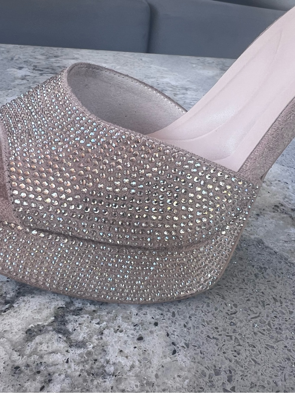 Crystal-Embellished Rose Gold Stiletto Heel Sandals - Picture 3 of 4